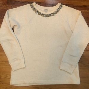 J Crew Cream Embellished Neckline Sweater